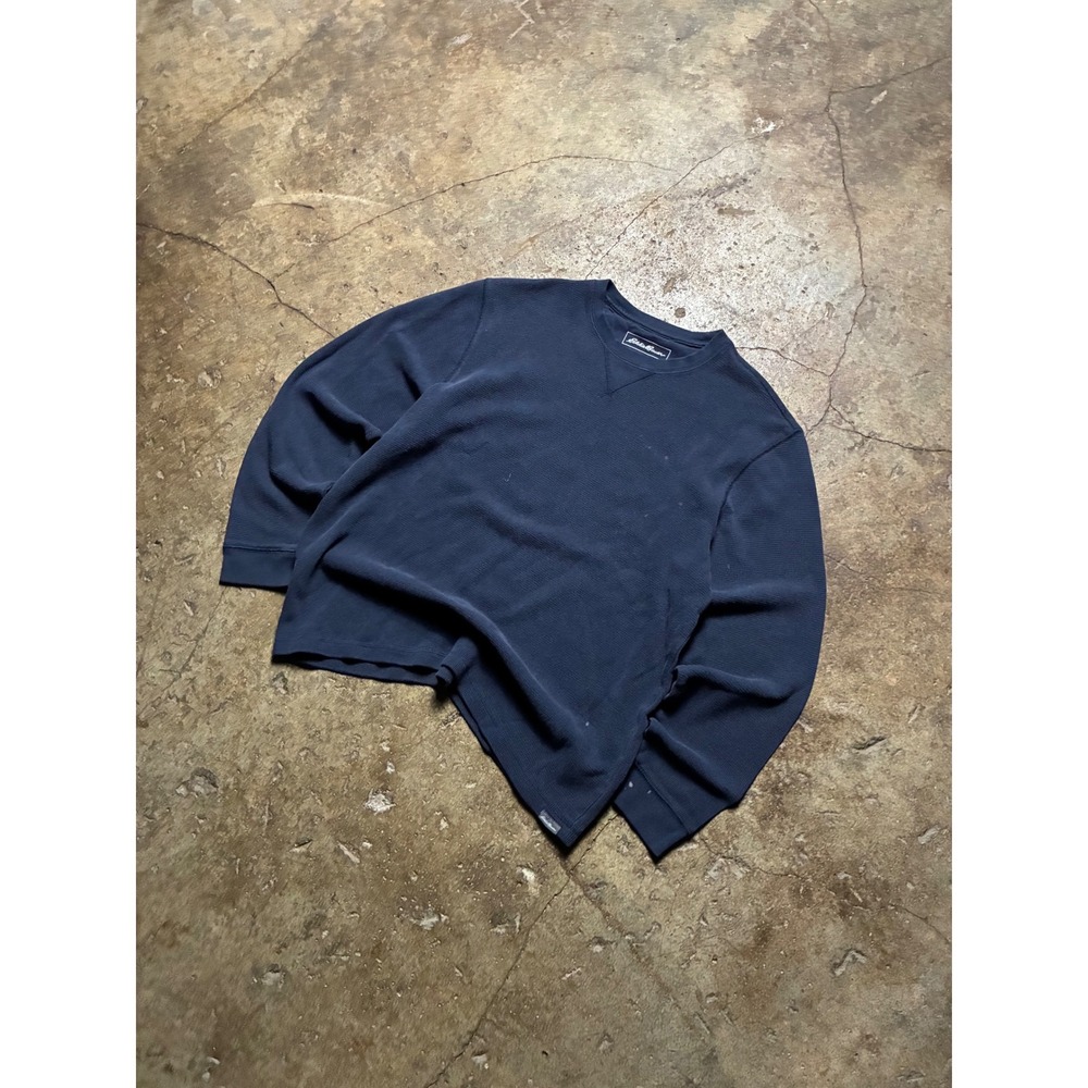 Eddie Bauer Mens Large Navy Blue Waffle Knit Thermal Long Sleeve Crew Neck Shirt - Picture 4 of 7
